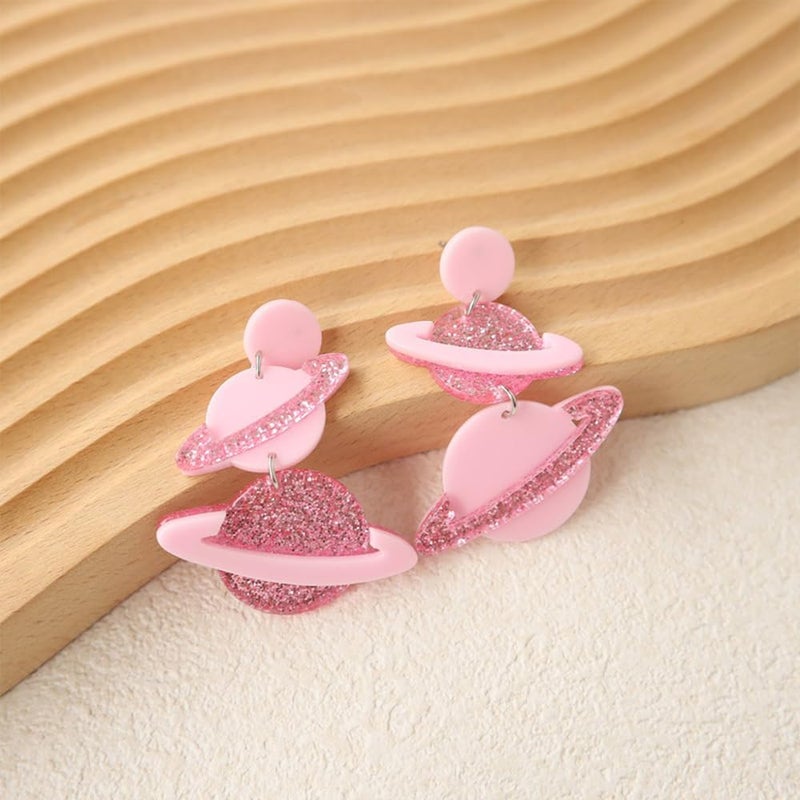 Dtja Exaggerated Acrylic UFO Dangle Earrings for Women Girls Funny Cute Big Blue Spaceship Aliens Moon Star Celestial Drop Dangling Hook Stud Lightweight Y2K Earring Fashion Weird Aerospace Theme Gifts Souvenirs - Image 3